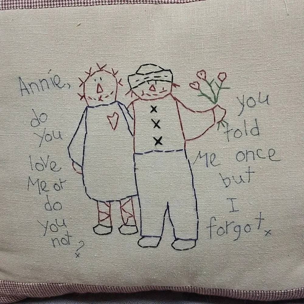 Cute Embroidered Pillow, Featuring Raggedy Ann And‎ Andy